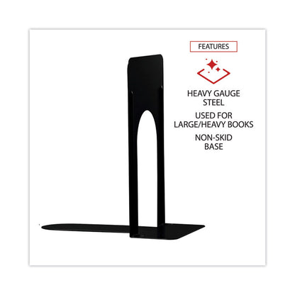 Jumbo Deluxe Economy Bookends, Nonskid Base, 5.88 x 8.25 x 9, Heavy Gauge Steel, Black, Pair