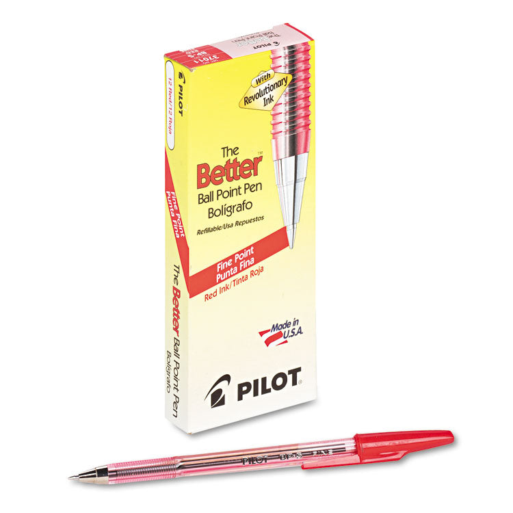 Better Ballpoint Pen, Stick, Fine 0.7 mm, Red Ink, Translucent Red Barrel, Dozen