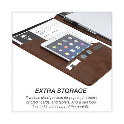 Two-Tone Padfolio with Spine Accent, 10.6w x 14.25h, Polyurethane, Tan/Brown
