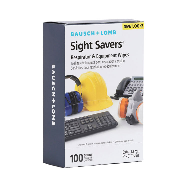 Sight Savers Respirator and Equipment Wipes, Cloth, 5 x 8, Unscented, White, 100/Box