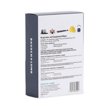 Sight Savers Respirator and Equipment Wipes, Cloth, 5 x 8, Unscented, White, 100/Box