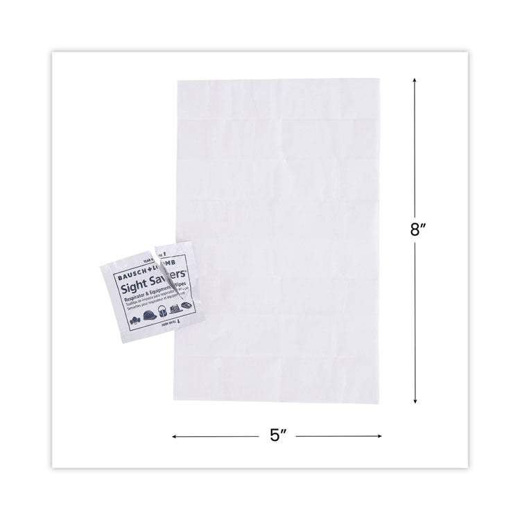 Sight Savers Respirator and Equipment Wipes, Cloth, 5 x 8, Unscented, White, 100/Box