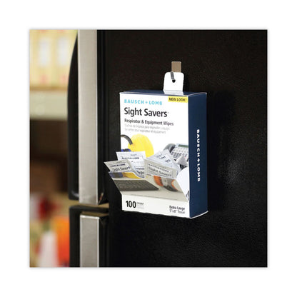 Sight Savers Respirator and Equipment Wipes, Cloth, 5 x 8, Unscented, White, 100/Box