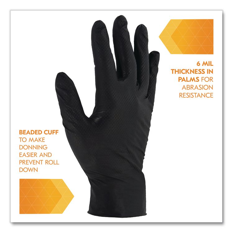 G10 Kraken Grip Nitrile Gloves, Small, 6 mil Thick, 9.5" Long, Black, 100/Box, 10 Boxes/Carton