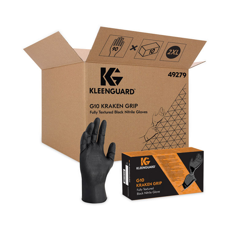 G10 Kraken Grip Nitrile Gloves, Powder-Free, 2X-Large, 6 mil Thick, 9.5" Long, Black, 90/Box, 10 Boxes/Carton