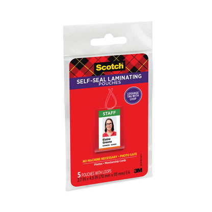 Self-Sealing Laminating Pouches, 12.5 mil, 2.81" x 4.5", Gloss Clear, 5/Pack