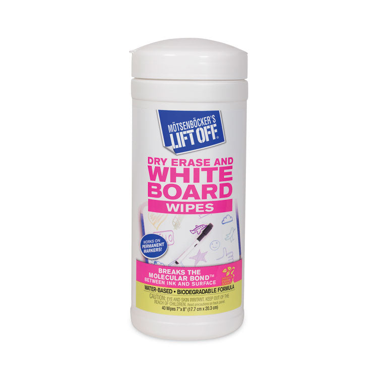Dry Erase Board Cleaner Wipes, Cloth, 7 x 12, 40/Canister, 6 Canisters/Carton