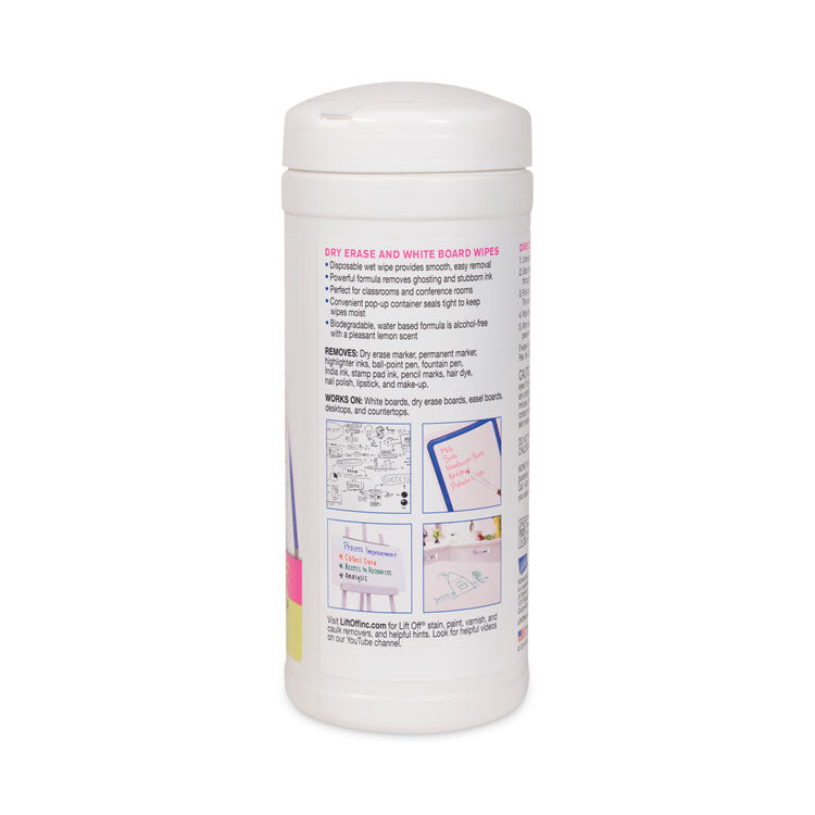 Dry Erase Board Cleaner Wipes, Cloth, 7 x 12, 40/Canister, 6 Canisters/Carton