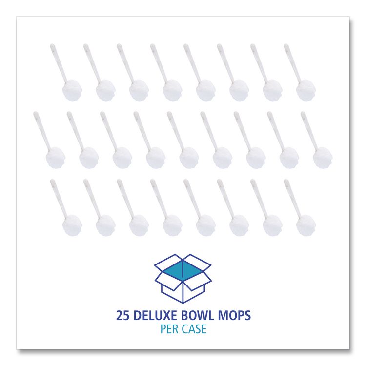 Deluxe Toilet Bowl Mop, 12" Handle, 2" Mop Head, White, 25/Carton