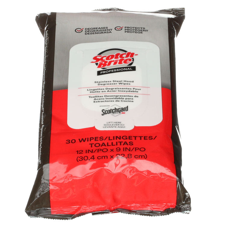 Stainless Steel Hood Degreaser Wipes, 1-Ply, 9 x 12, Unscented, White, 30 Wipes/Pack, 6 Packs/Carton