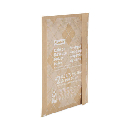 Curbside Recyclable Padded Mailer, #2, Bubble Cushion, Self-Adhesive Closure, 11.25 x 12, Natural Kraft, 100/Carton