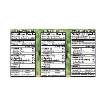 Ketchup, Mustard and Relish Picnic Pack, 2 Ketchup, Mustard, Relish, 4 Bottles/Carton