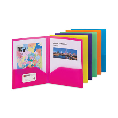 Poly Two-Pocket Folders, Accommodates (100) 11 x 8.5 Sheets, Assorted Colors, 6/Pack