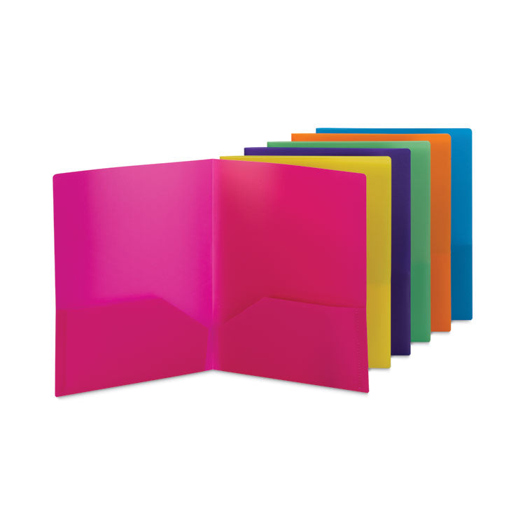 Poly Two-Pocket Folders, Accommodates (100) 11 x 8.5 Sheets, Assorted Colors, 6/Pack