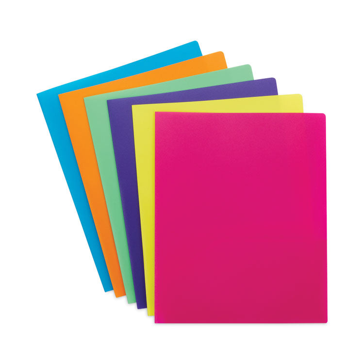 Poly Two-Pocket Folders, Accommodates (100) 11 x 8.5 Sheets, Assorted Colors, 6/Pack