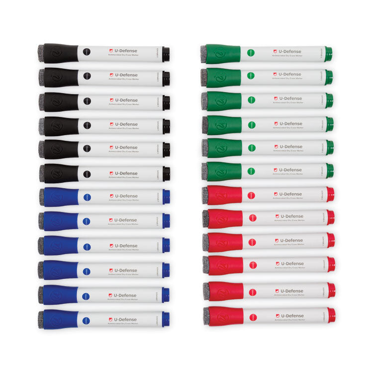 U-Defense Antimicrobial Dry-Erase Markers, Chisel Tip, Assorted Colors, 24/Pack