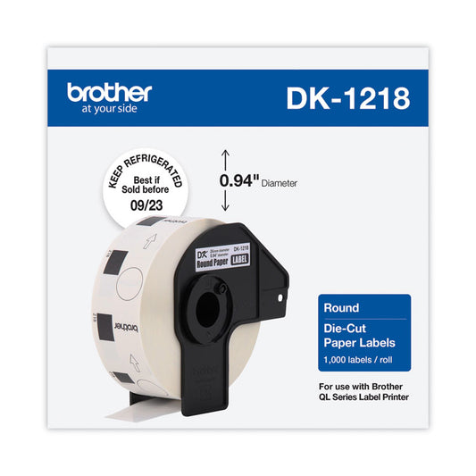 Die-Cut Round Paper Labels, 0.94" dia, White, 1,000 Labels/Roll