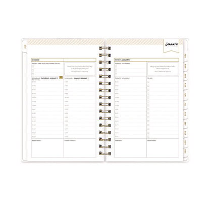 Day Designer Navy Stripe Daily/Monthly Planner, Horizontal Stripe Artwork, 8 x 5, Navy/White Cover, 12-Month (Jan-Dec): 2026