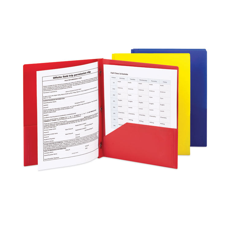 Poly Two-Pocket Folder with Fasteners, Accommodates (130) 11 x 8.5 Sheets, Assorted Colors, 6/Pack