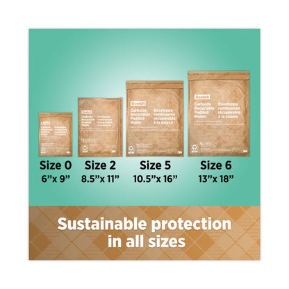 Curbside Recyclable Padded Mailer, #2, Bubble Cushion, Self-Adhesive Closure, 11.25 x 12, Natural Kraft, 100/Carton