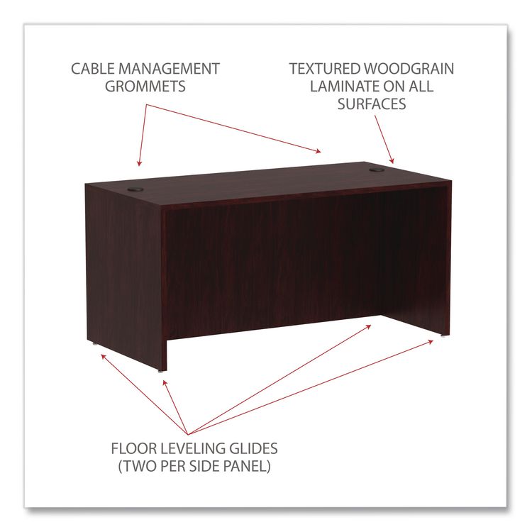 Alera Valencia Series Straight Front Desk Shell, 59.13" x 29.5" x 29.63", Mahogany