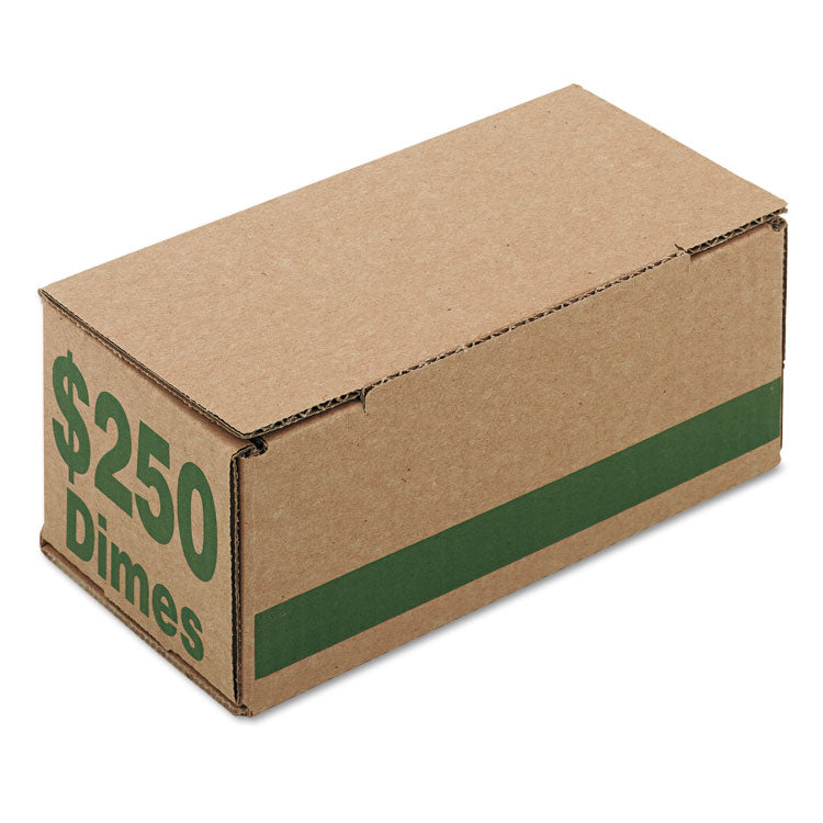 Corrugated Coin Storage and Shipping Boxes, Accommodates $250 in Dimes, 8.06" x 3.31" x 3.19", Green/Kraft, 50/Carton