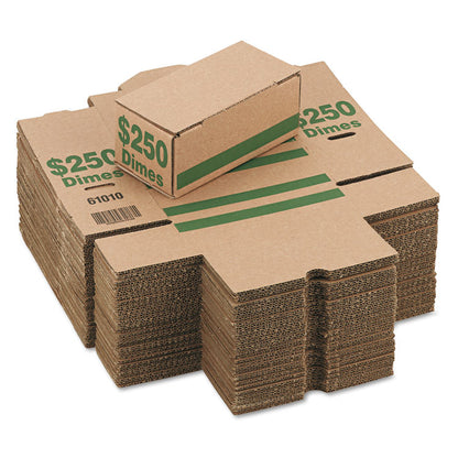 Corrugated Coin Storage and Shipping Boxes, Accommodates $250 in Dimes, 8.06" x 3.31" x 3.19", Green/Kraft, 50/Carton