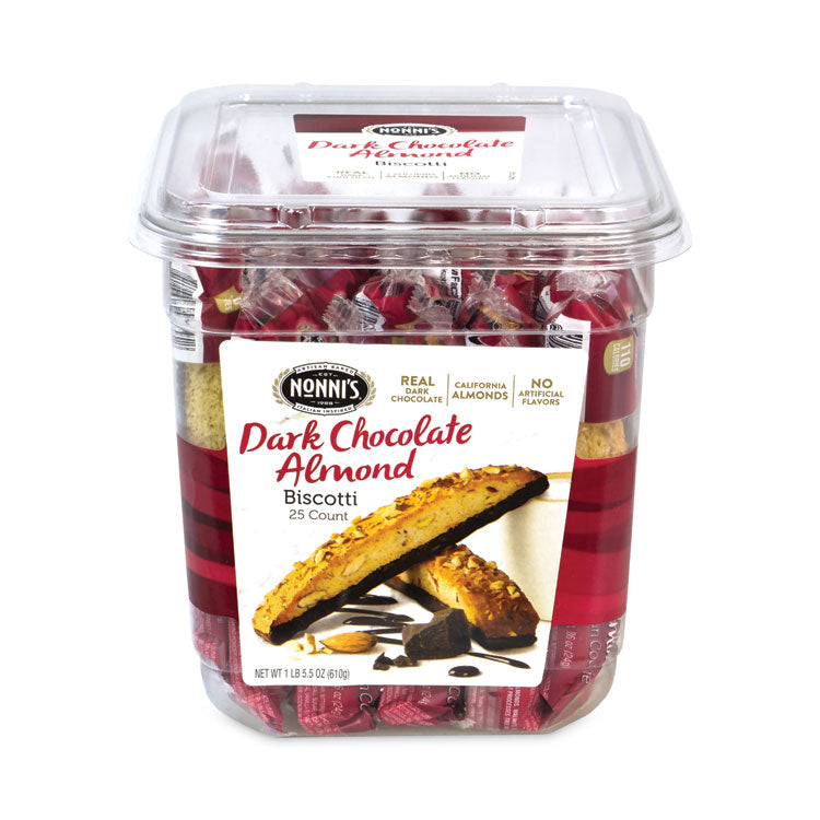 Biscotti, Dark Chocolate Almond, 1 lb 5 oz Tub, 25 Pieces/Tub, 1 Tub/Carton
