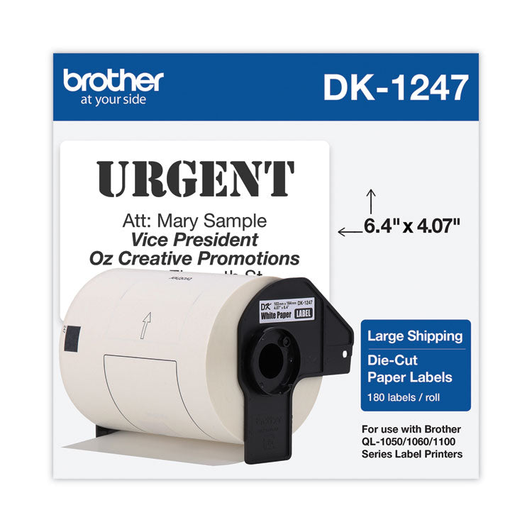 DK1247 Label Tape, 4.07" x 6.4", Black on White, 180 Labels/Roll