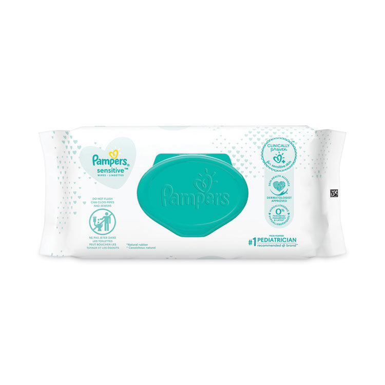 Sensitive Baby Wipes, 1-Ply, 6.8 x 7, Unscented, White, 56/Pack, 8 Packs/Carton