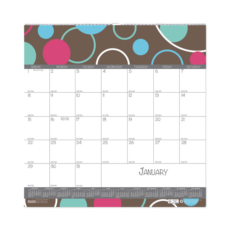 Recycled Bubbleluxe Wall Calendar, Bubbles Artwork, 12 x 12, White/Multicolor Sheets, 12-Month (Jan to Dec): 2026