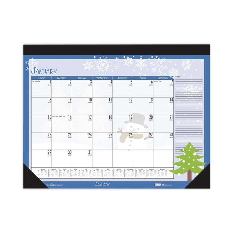Recycled Desk Pad Calendar, Illustrated Seasons Artwork, 18.5 x 13, Black Binding/Corners,12-Month (Jan to Dec): 2026