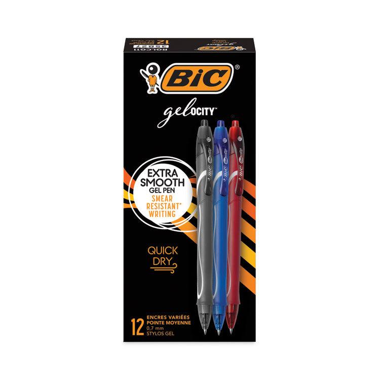 Gel-ocity Quick Dry Gel Pen, Retractable, Fine 0.7mm, Assorted Ink and Barrel Colors, Dozen