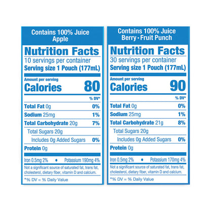 100% Juice Pouches Variety Pack, 6 oz, 40 Pouches/Carton