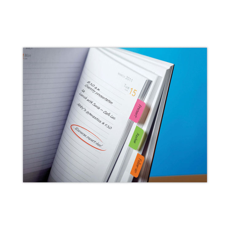 1" Plain Solid Color Tabs, 1/5-Cut, Assorted Bright Colors, 1" Wide, 66/Pack