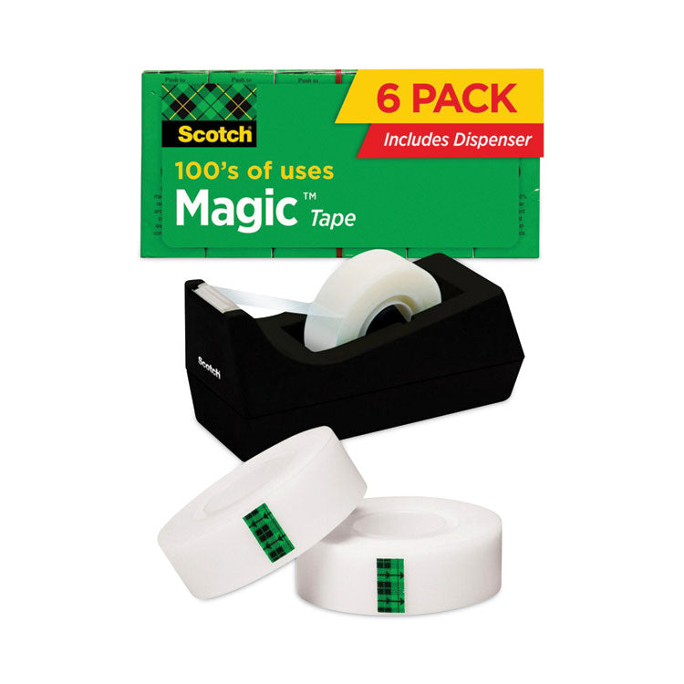 Magic Tape Desktop Dispenser Value Pack, 1" Core, 0.75" x 83.33 ft, Clear, 6 Tape Rolls/Pack