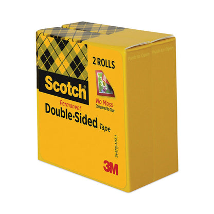 Double-Sided Tape, 3" Core, 0.5" x 36 yds, Clear, 2/Pack