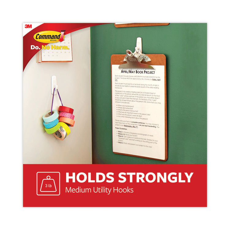 Medium Utility Hooks, Plastic, White, Supports 3 lb, 20/Pack