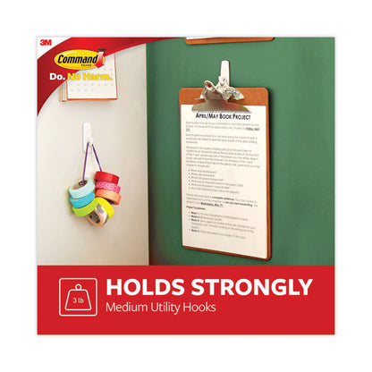 Medium Utility Hooks, Plastic, White, Supports 3 lb, 20/Pack