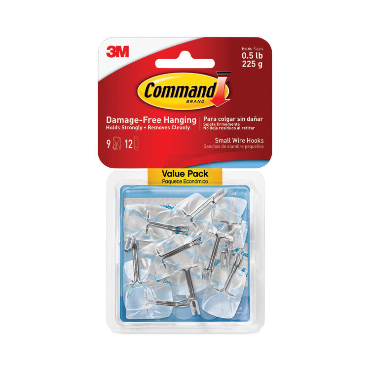 Small Clear Toggle-Wire Hooks, Metal Wire, Silver/Clear, Supports 0.5 lb, 9/Pack
