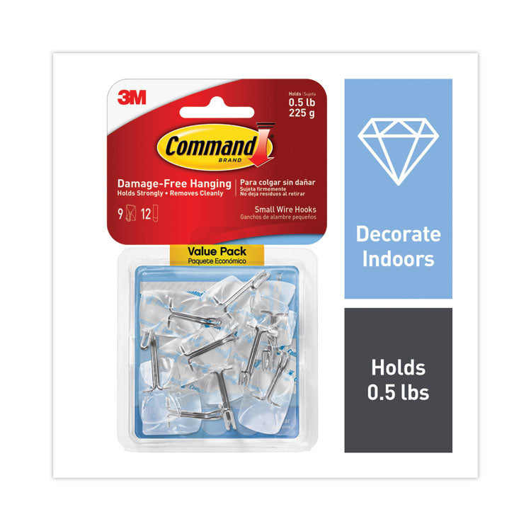 Small Clear Toggle-Wire Hooks, Metal Wire, Silver/Clear, Supports 0.5 lb, 9/Pack