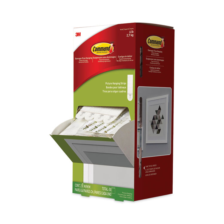 Damage-Free Hanging Picture Hanging Strip Pairs, Holds Up to 2.5 lb, Medium: 0.75" x 2.75", White, 4/Set, 50 Sets/Carton