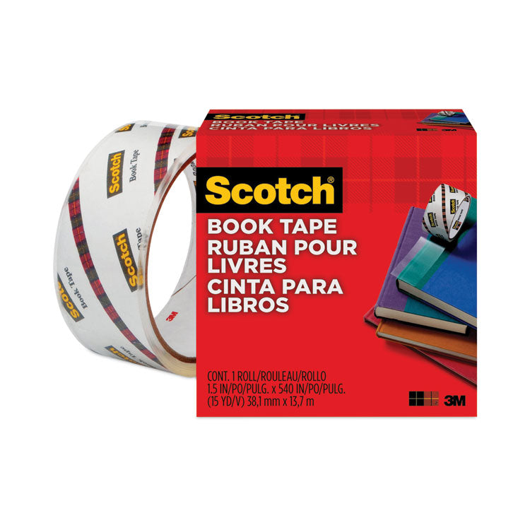 Book Tape, 3" Core, 1.5" x 15 yds, Clear