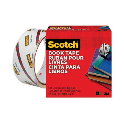 Book Tape, 3" Core, 1.5" x 15 yds, Clear