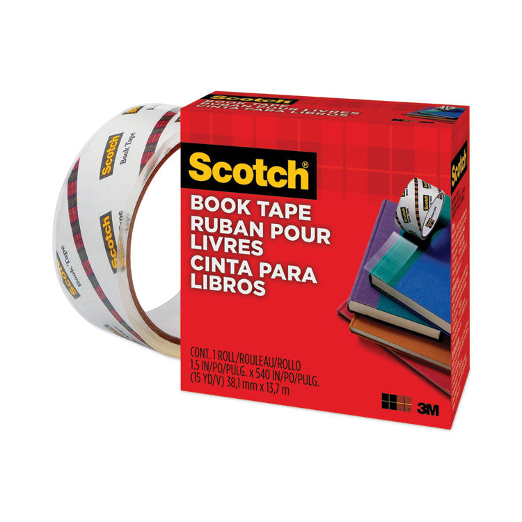 Book Tape, 3" Core, 1.5" x 15 yds, Clear