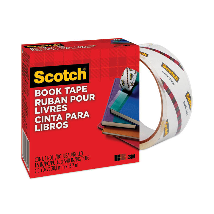 Book Tape, 3" Core, 1.5" x 15 yds, Clear