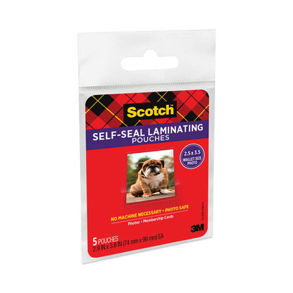 Self-Sealing Laminating Pouches, 9.5 mil, 2.81" x 3.75", Gloss Clear, 5/Pack