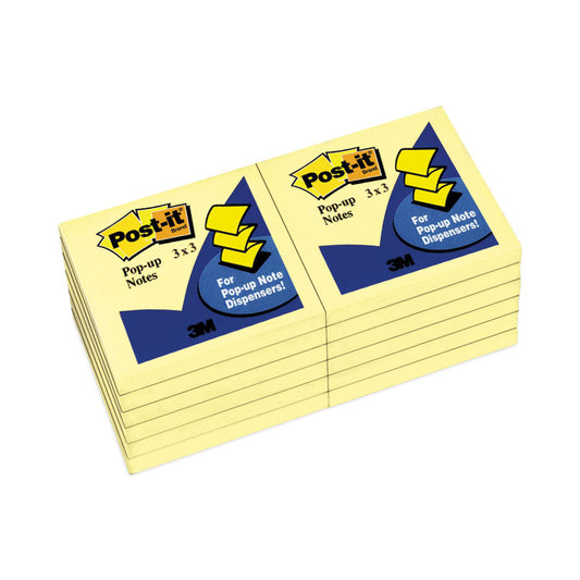 Original Canary Yellow Pop-up Refill, 3" x 3", Canary Yellow, 100 Sheets/Pad, 12 Pads/Pack