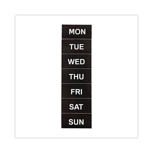 Heavy-Duty Board Magnet Labels, Days of the Week (Monday-Sunday), 1" Tall, White Characters, Black Background, 7/Pack