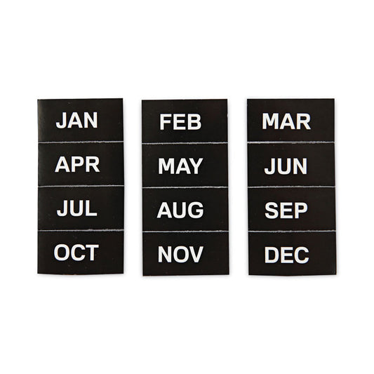 Heavy-Duty Board Magnet Labels, Months of the Year (January-December), 1" Tall, White Characters, Black Background, 12/Pack